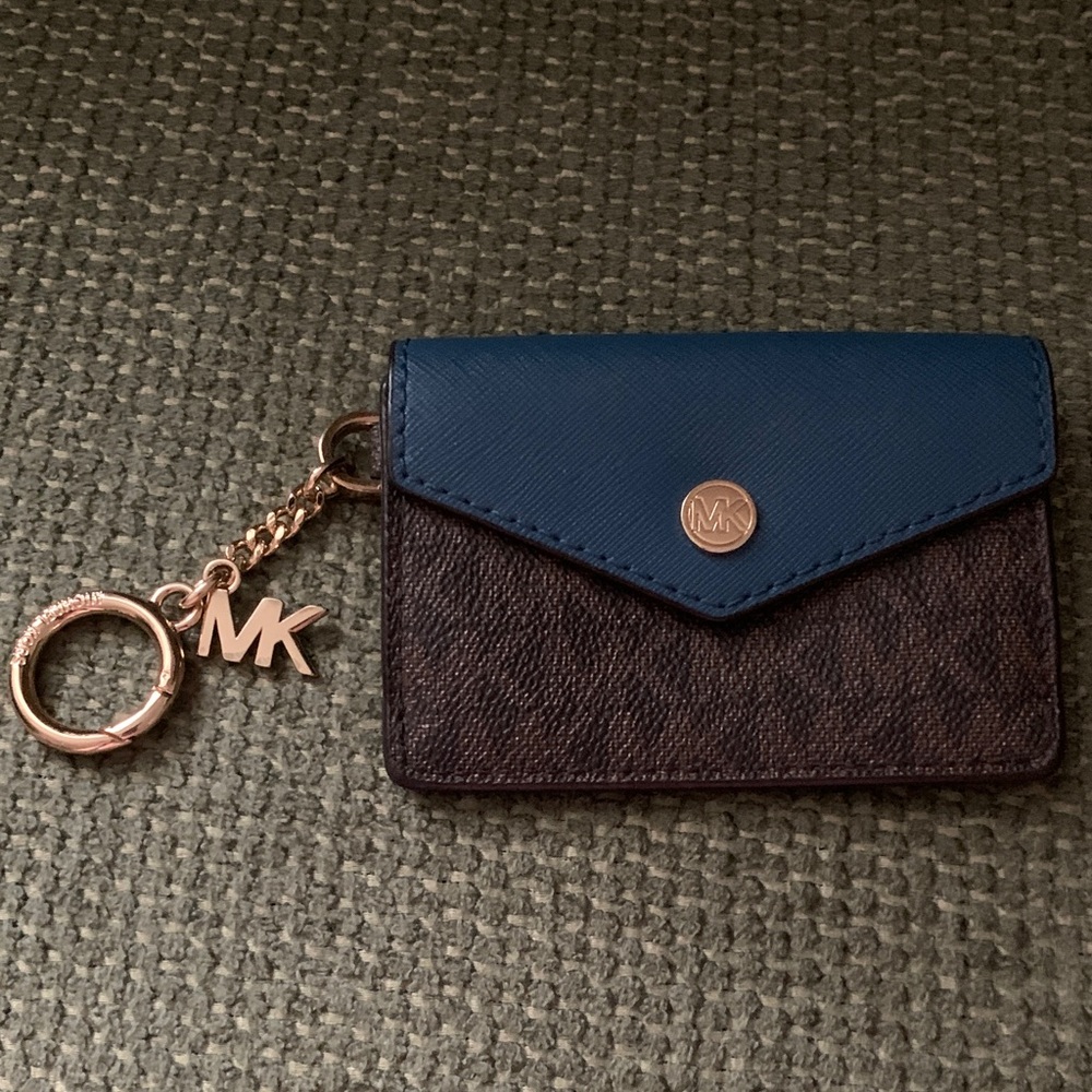 Michael Kors Kala Small Flap Key Ring Card Case in Brown and Dark Chambray